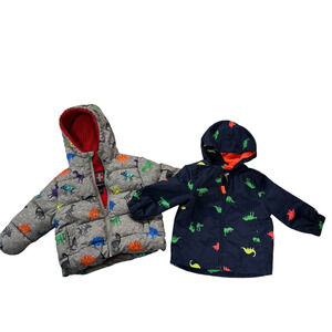 Boys Winter‎ Zip Front Hooded Coat + Jacket • Dinosaur Print• Sz 12 Months • EUC